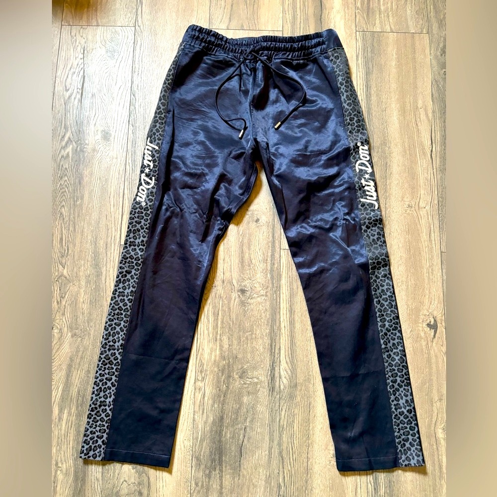 Just Don Jungle Satin Tearaway Pants Navy Leopard Blogger Luxury Large